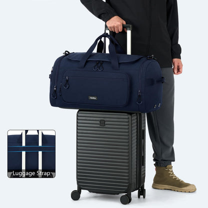 HanTrip Large Travel Duffle Gym Bag with Shoe Compartment, Underseat Carry On Luggage Overnight Weekender Personal Item Workout Bags for Women Men (Navy Blue)