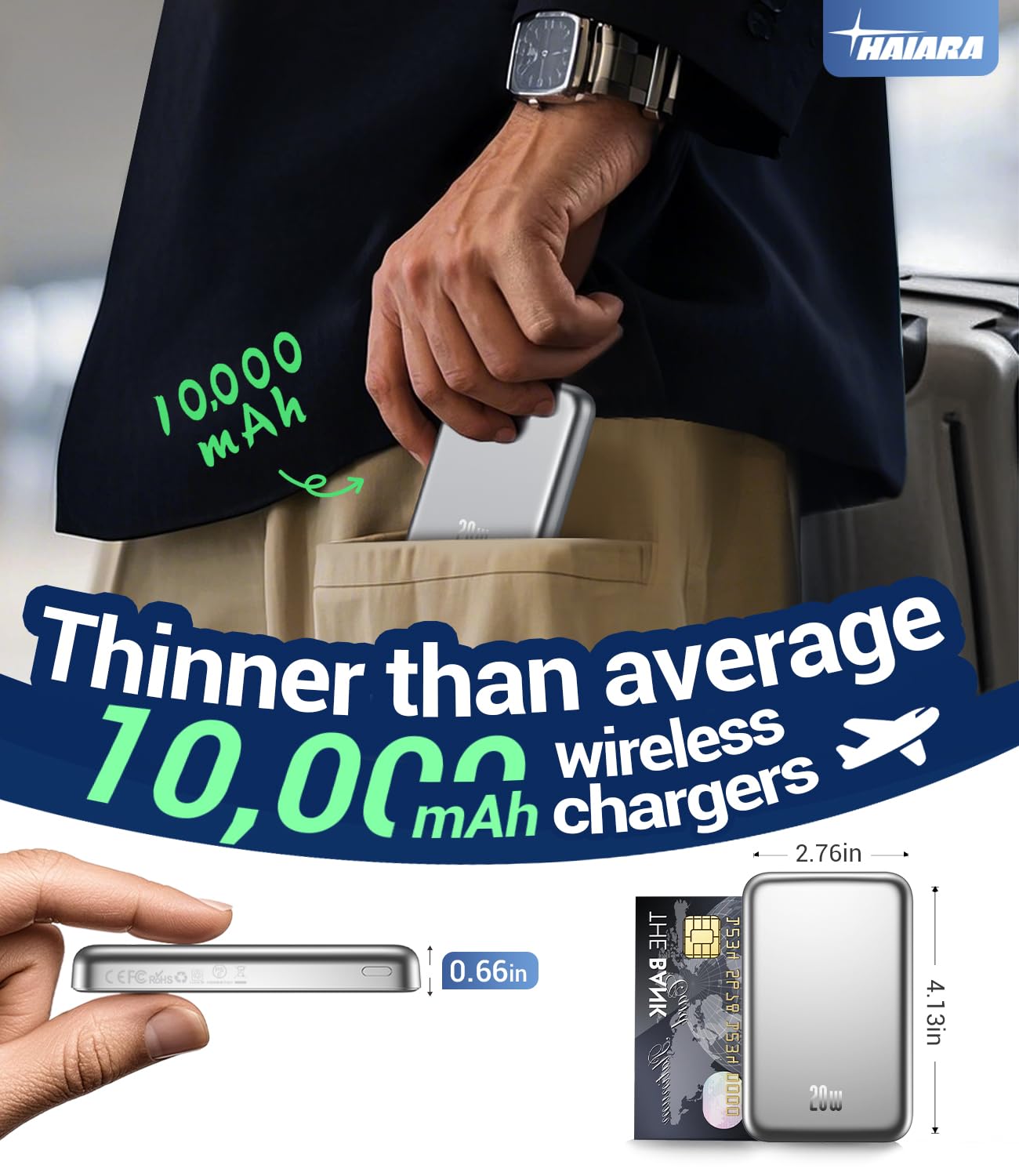 for Magsafe Battery Pack, 10000mAh Magnetic Portable Charger with USB-C 20W Fast Charging, Slim & Lightweight Wireless Power Bank for iPhone Air/17/16/15/14/13 Series, for Travel Cruise Essentials