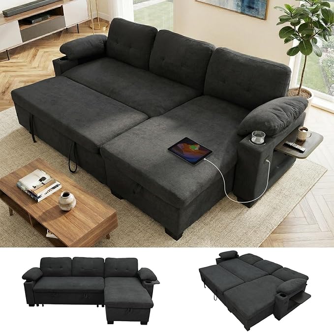 93" L Shaped Sleeper Sofa Bed, Pull Out Sectional Couch