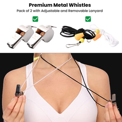 Runtasty Essential Metal Safety Whistle 2-Pack with Adjustable & Removable Lanyard – Lightweight, Durable Whistles for Sports, Coaching, Teachers, Outdoor Activities & Emergency Preparedness