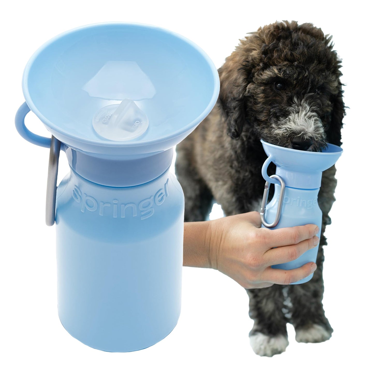Springer Dog Water Bottle | Portable Travel Water Bottle Dispenser for Dogs | Dog Gift Seen on Oprah's Favorite Things, Shark Tank | Leak-Proof Bottles Fill Bowl with Water | BPA-Free 15oz Sky Blue