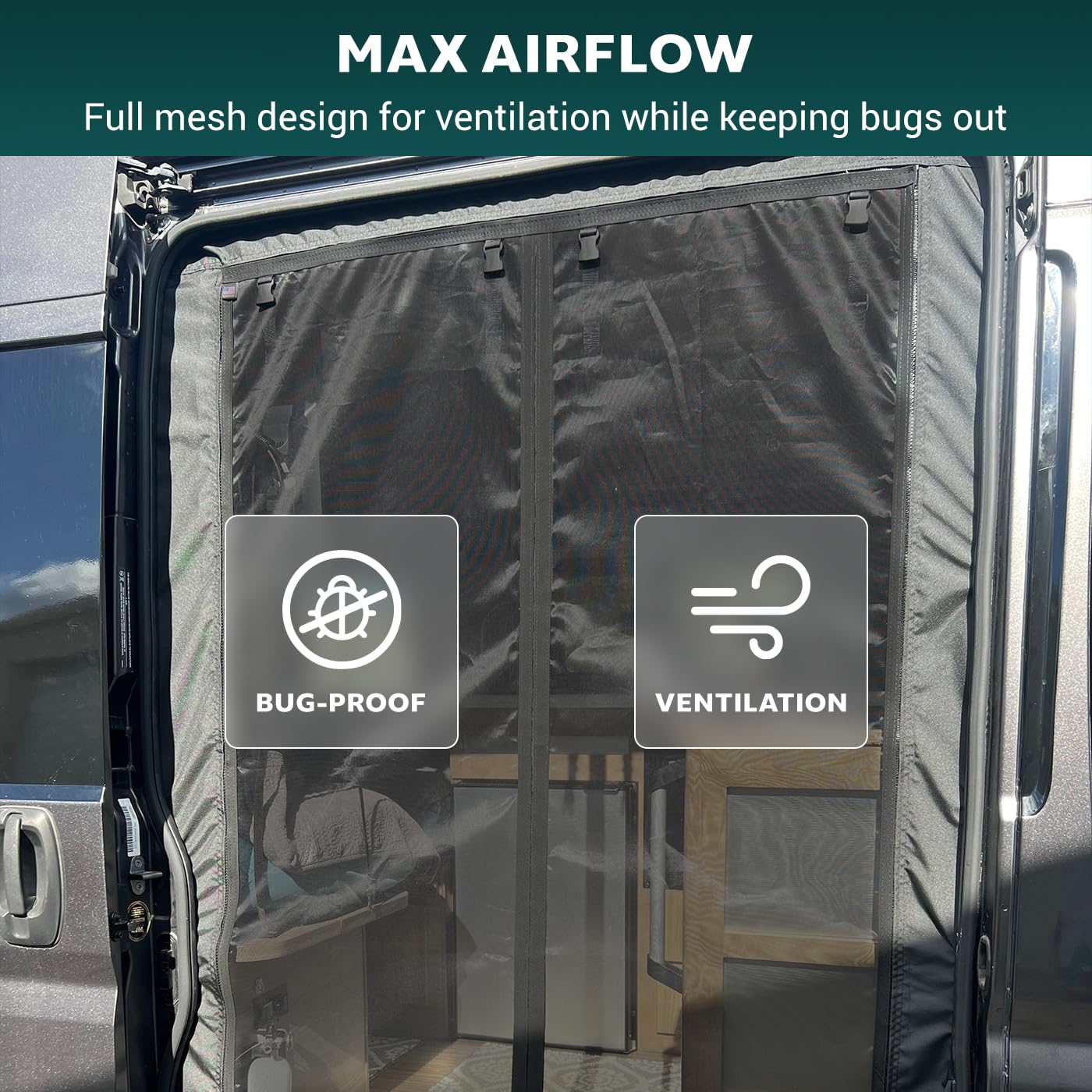 VANNCAMP Magnetic Bug Screen for Ford Transit High Roof Van 2015-2026,Sliding Door Bug Mesh Screen, Weighted Bottom Seam for Wind Resistance, Hands Free, Center Magnetic Closure