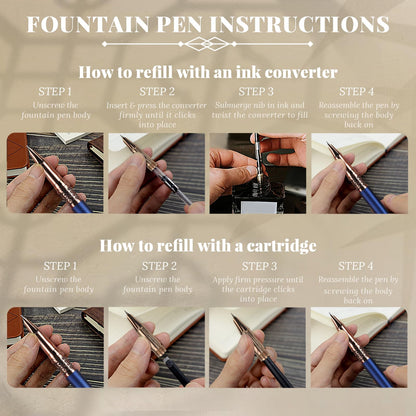 YUNCHUN Refillable Fountain Pen Fine Nib, Fancy Ink Pen with 10 Black & 10 Blue Ink Refills Cartridges, Cool Ink Pens for Writing, Business Metal, Best Gift Set for Men & Women, Blue