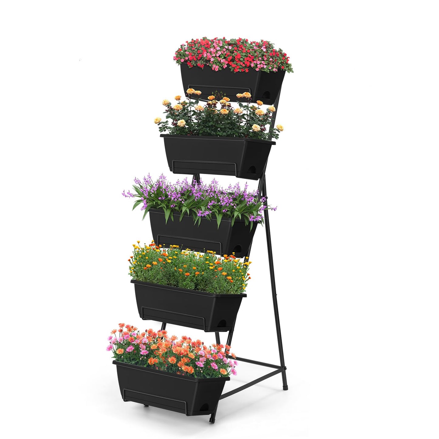 Fogein 5 Tier Vertical Raised Garden Bed Planter Box, Vertical Raised Bed with Drainage Holes for Indoor Outdoor Herbs Flowers Vegetables Plants, Black