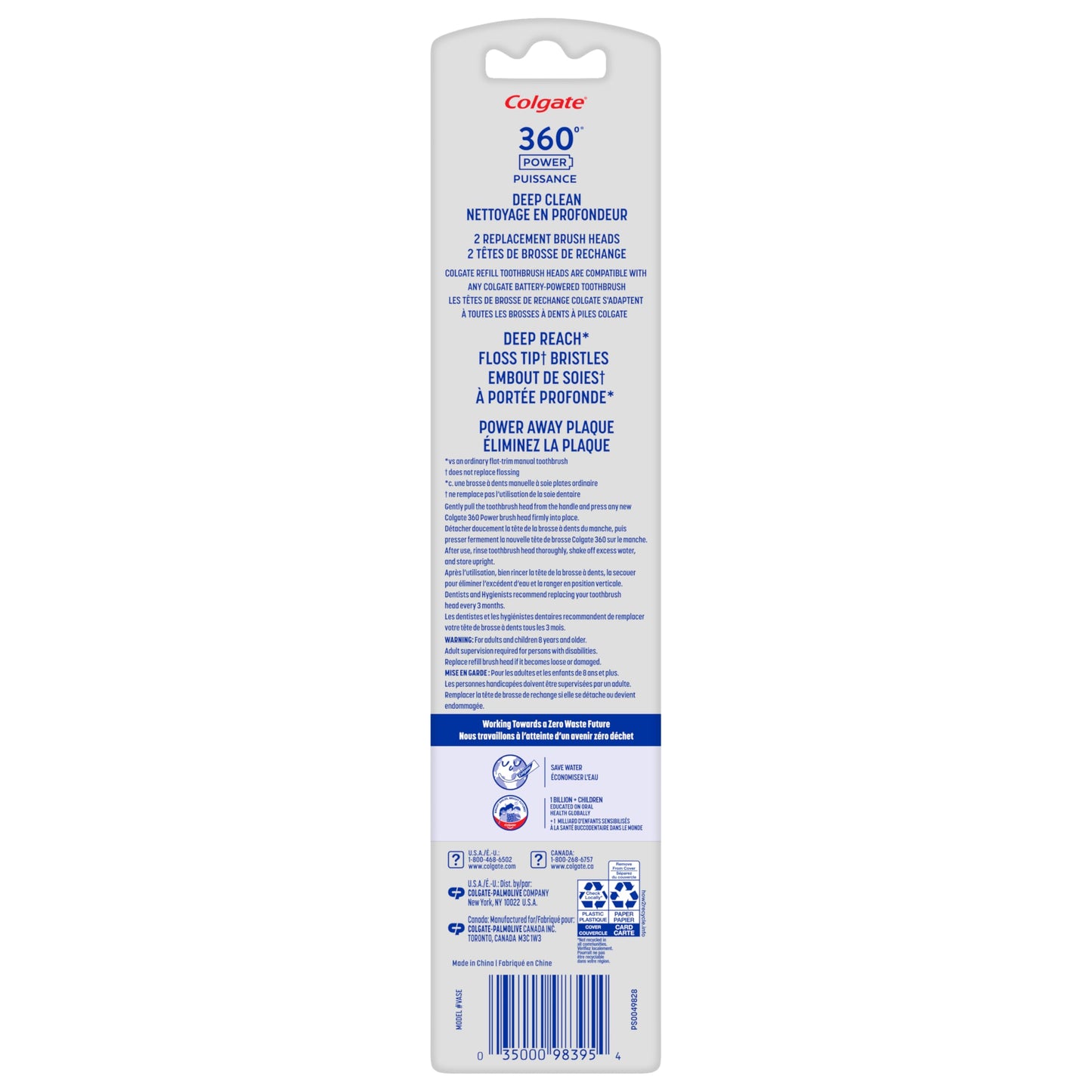 Colgate 360 Floss Tip Sonic Powered Battery Toothbrush Refill Pack - 2ct