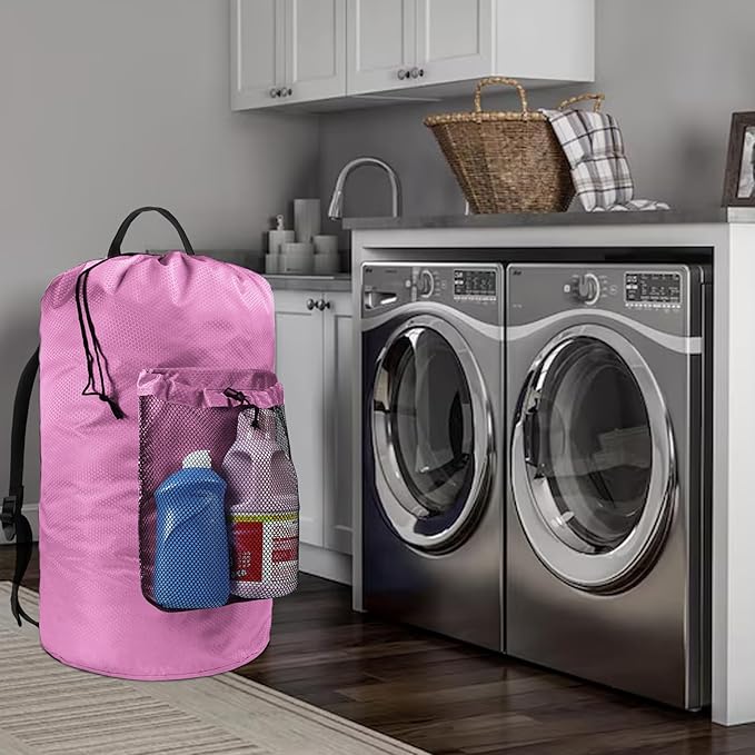 Laundry Bag with Shoulder Straps and Mesh Pocket Laundry Backpack Large