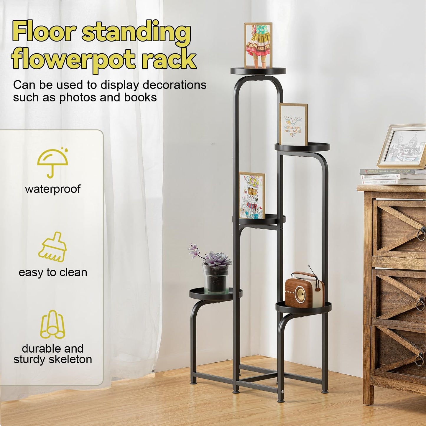 Gupeaoi 5 Tier Indoor Plant Stand Corner Metal Flower Shelf, Tiered Planter Display Shelves Orchid Rack for Patio, Balcony, Porch, Garden, Living Room,Space Saving & Multifunctional Black