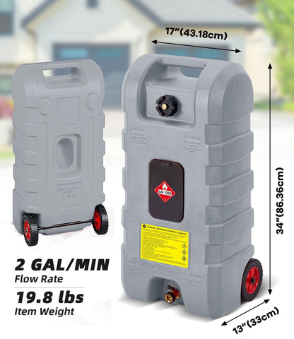 Garvee 15 Gallon Gas Caddy, Heavy-Duty Gas Can and Fuel Caddy with Manual Fuel Transfer Pump, Portable Fuel Tank on Wheels with 10 ft Hose for Lawn Mowers, Cars, Boats, ATVs, Home and Farm Use, Grey
