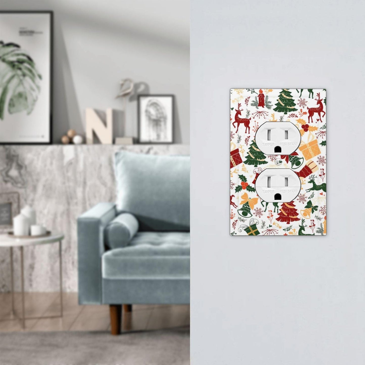Christmas Gifts Elk Stockings Candle Christmas Tree Outlet Covers 1 Gang Duplex Light Switch Cover Decorative Switch Plates Electrical Receptacle Faceplate Wall Plate for Home Living Room Decor