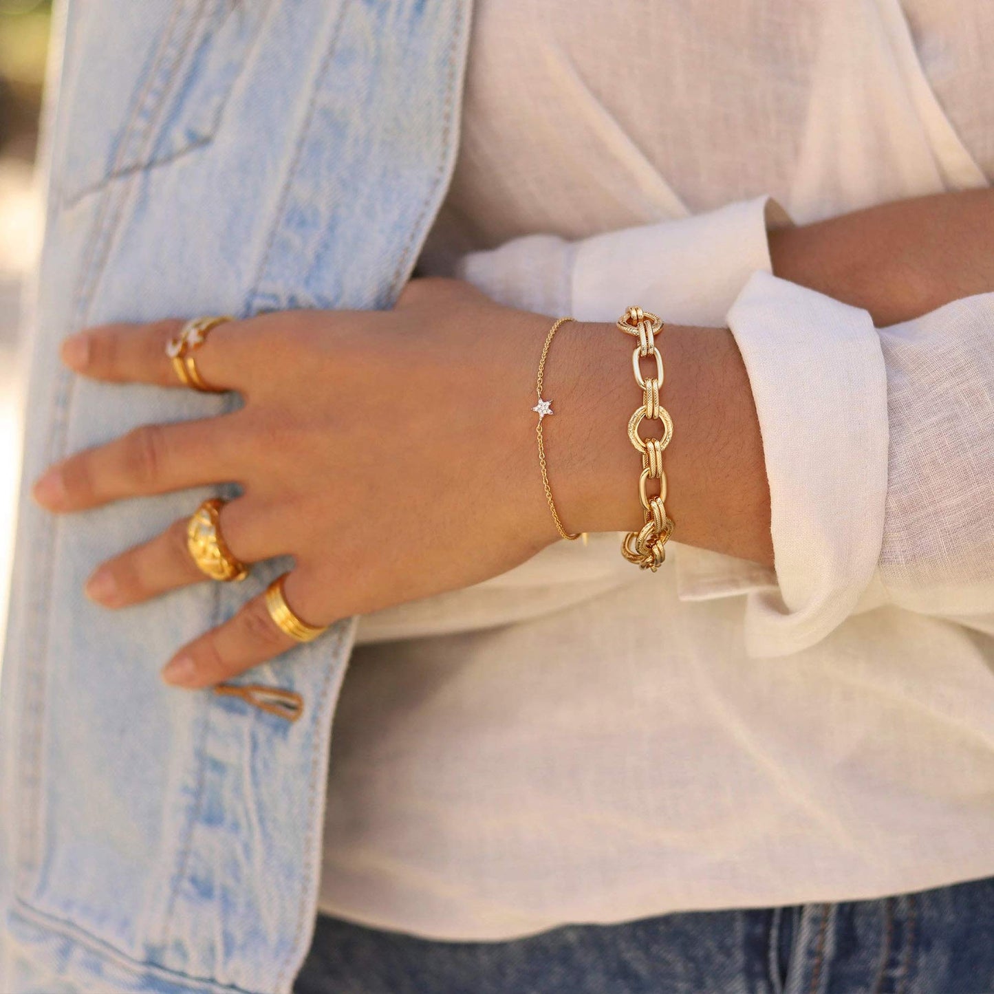 SOFYBJA 18k Gold Plated Chunky Wide Cuban Curb Oval Rolo Link Chain Bracelets for Women Rope Bracelets Handmade Jewelry for Women