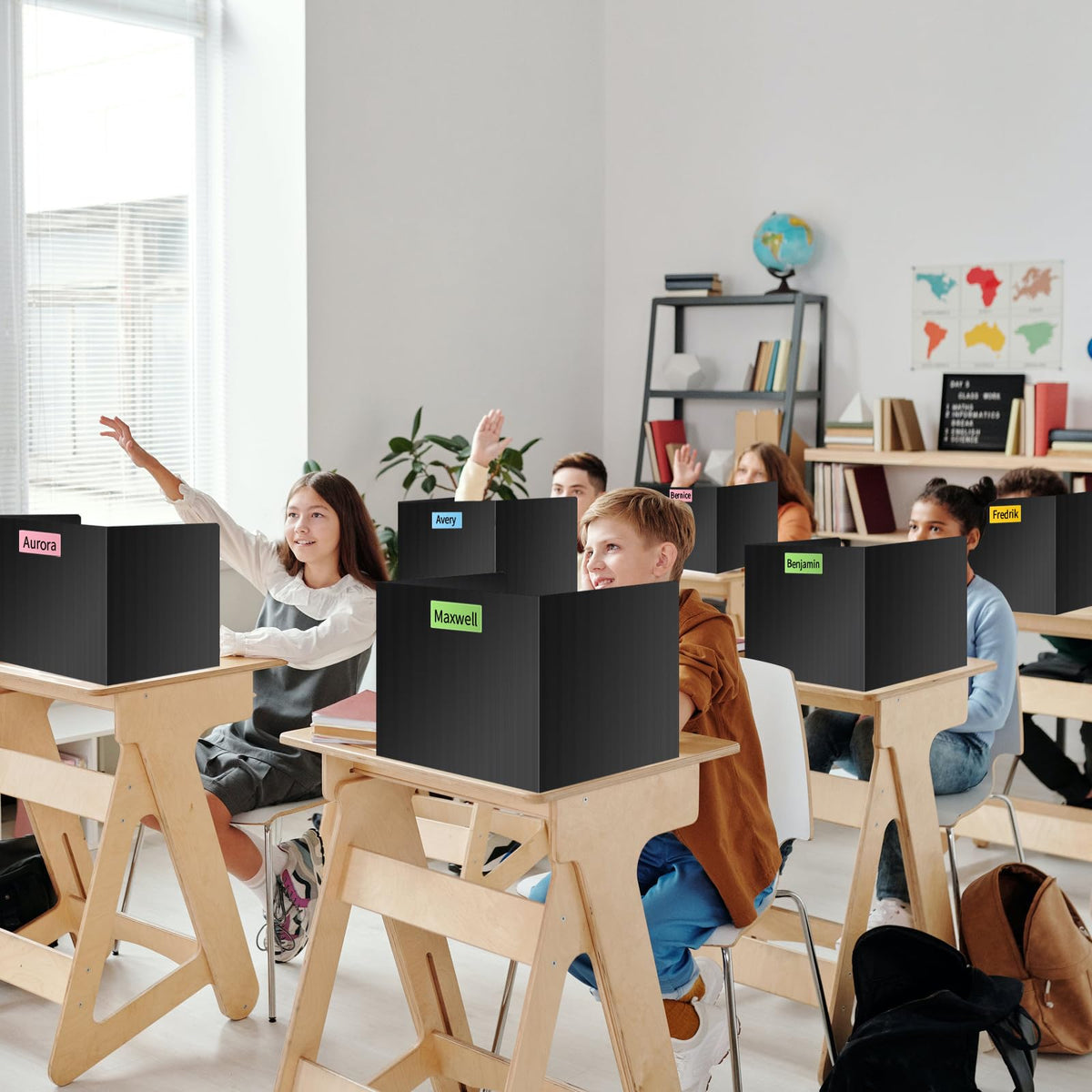24 Pack Black Desk Dividers for Students, Privacy Shields Folder for Students, Durable & Waterproof Plastic Study Board, Classroom Teacher Supplies Test Divider, Includes 10pcs Extra Labels