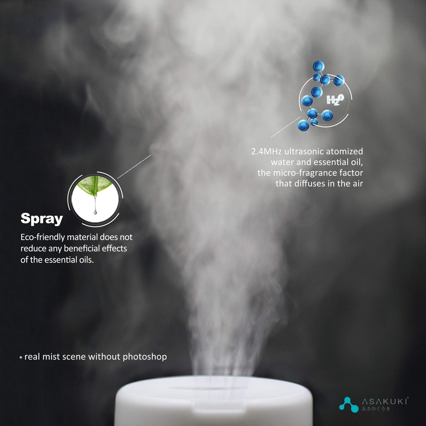 ASAKUKI 300ML Essential Oil Diffuser, Quiet 5-in-1 Premium Humidifier, Home Fragrance Aroma Diffuser with 7 LED Color Changing Light and Auto-Off Switch -Light Brown