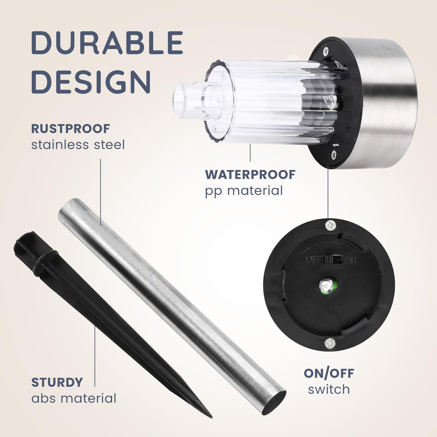 CUQOO Solar Garden Stake Lights – 10 Pack Colour-Changing LED, Weatherproof Stainless Steel Solar Lights for Outdoor Pathway Lighting – Rechargeable with Automatic Night Activation [Energy Class A+]