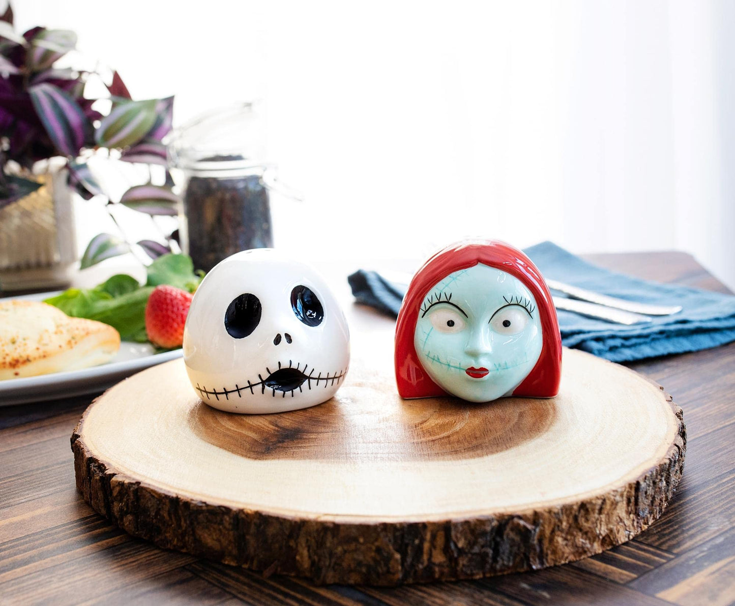 Disney The Nightmare Before Christmas Jack and Sally Ceramic Salt and Pepper Shakers, Set of 2 | Spice Dispenser Storage Canisters