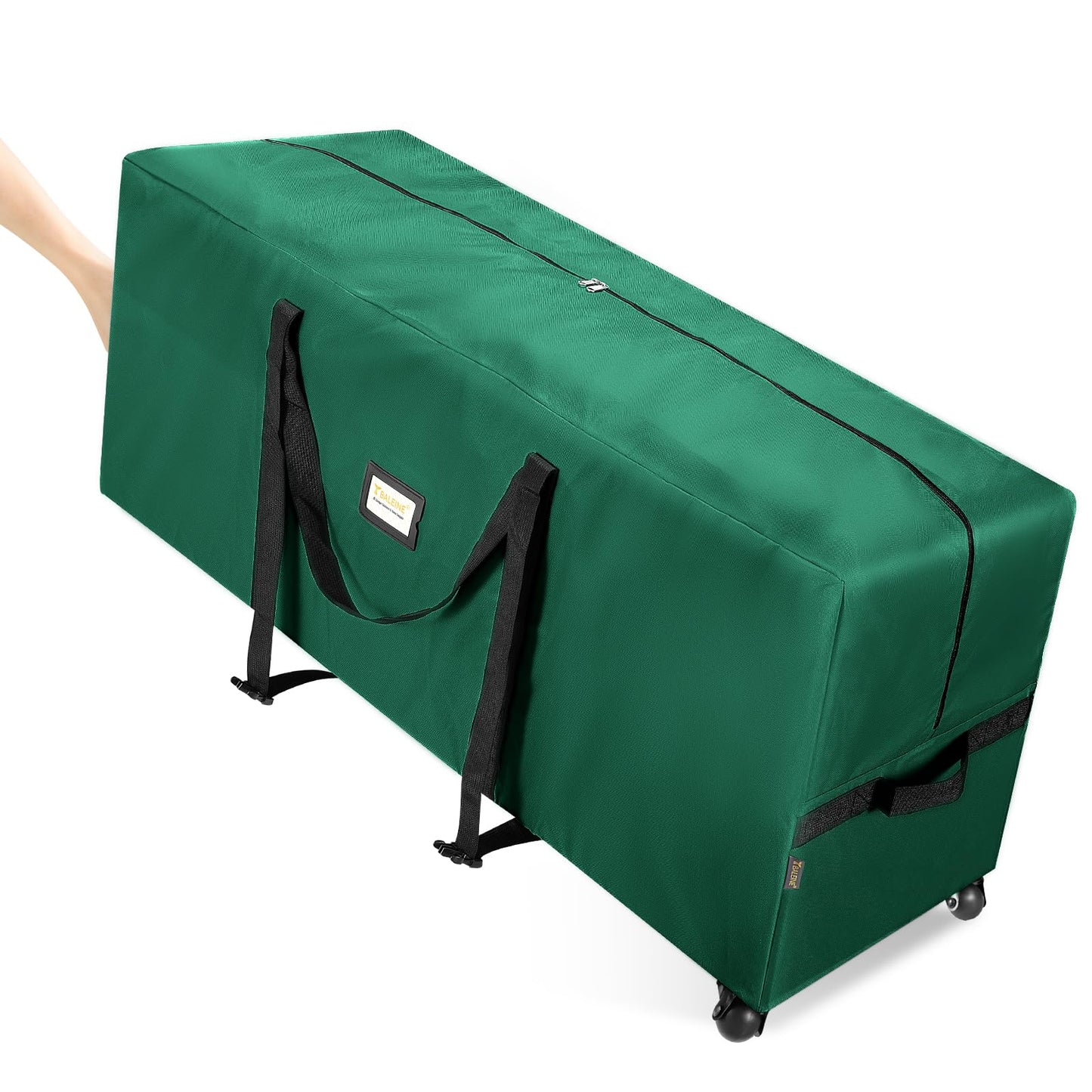 BALEINE 7.5 ft Rolling Christmas Tree Storage Bag, 2 Swivel Wheels for Easy Moving, Heavy Duty 600D Oxford Fabric Extra Large Artificial Christmas Tree Bag with Reinforced Carry Handles (Green)