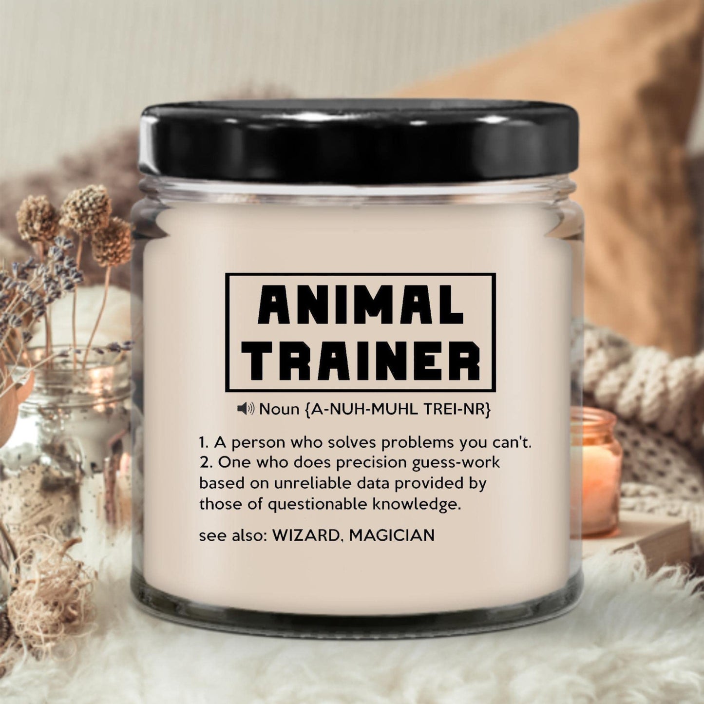 LaPomme Funny Animal Trainer Definition Candle, Definition Candle for Him or Her, Naughty New Job Gifts for Women, 9oz Clear Jar, 45 Hr Burn Time, Poured in The USA