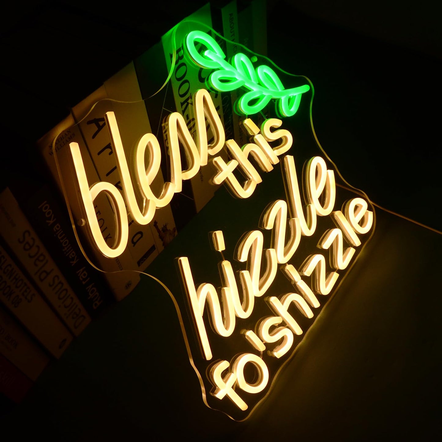Bless This Hizzle Fo' Shizzle Neon Lights Warm White Letters LED Lamp Funny Humor Light up Farmhouse Rustic Decorations for Home Porch Living Room Office Decor