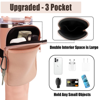 LMYUHONG Water Bottle Pouch for Stanley Cup Accessories 40oz 20oz 30oz, Tumbler Pouch with Versatile Pocket, for Cards, Keys, Earphone, Fits Phones, Use for Running, Walking, Hiking & Biking