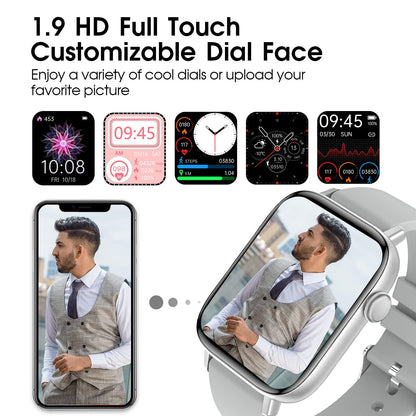 Smart Watch for iPhone/Android Phones (Answer/Make Calls) - 1.9" HD Screen Fitness Tracker : Heart Rate/Sleep Monitor/Pedometer/Calories, Multiple Sports Modes, Waterproof SmartWatch for Men Women