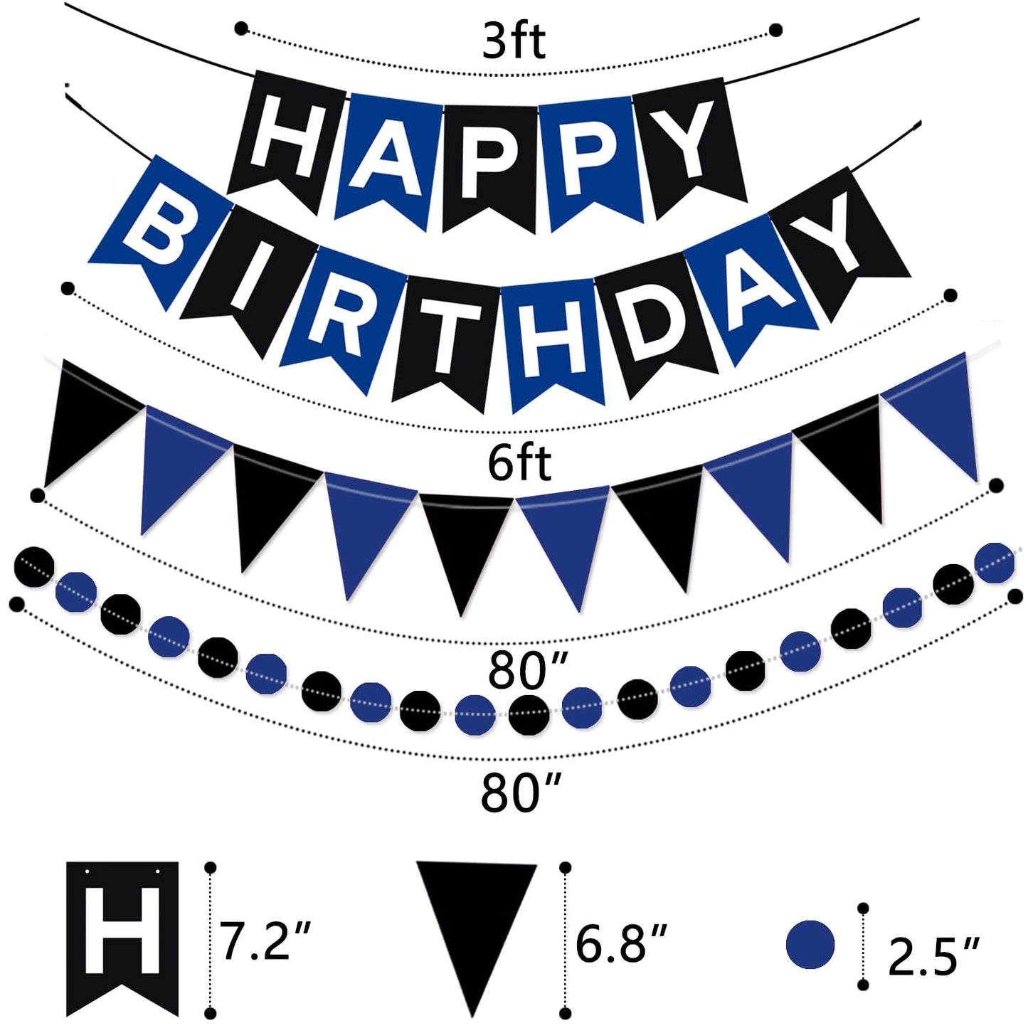 Black Blue Birthday Decorations, Black & Blue Happy Birthday Banner Honeycomb Balls Circle Garland Triangle Banner Stars Hanging Swirl Decoration Kit for HBD‌ Party Decorations