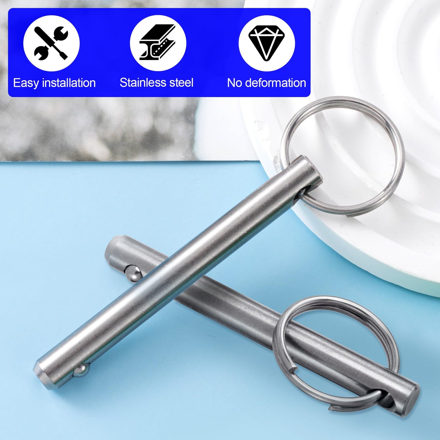 OIIKI 3 Pack Quick Release Pins, Fastener Diameter 5/16 inch(8mm) Usable Length: 2.42inch(61.5mm), Bimini Top Pin, Full 316 Stainless Steel Marine Hardware for Ship Outfitting/Shipbuilding