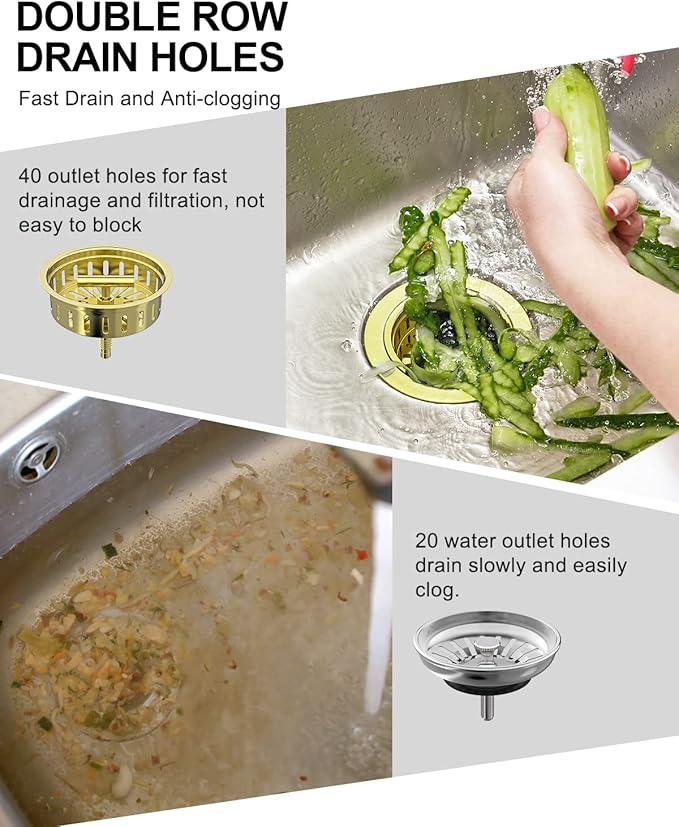 BOTEMY B9171 Gold Kitchen Sink Drain Kit 3 1/2 Sink Strainer