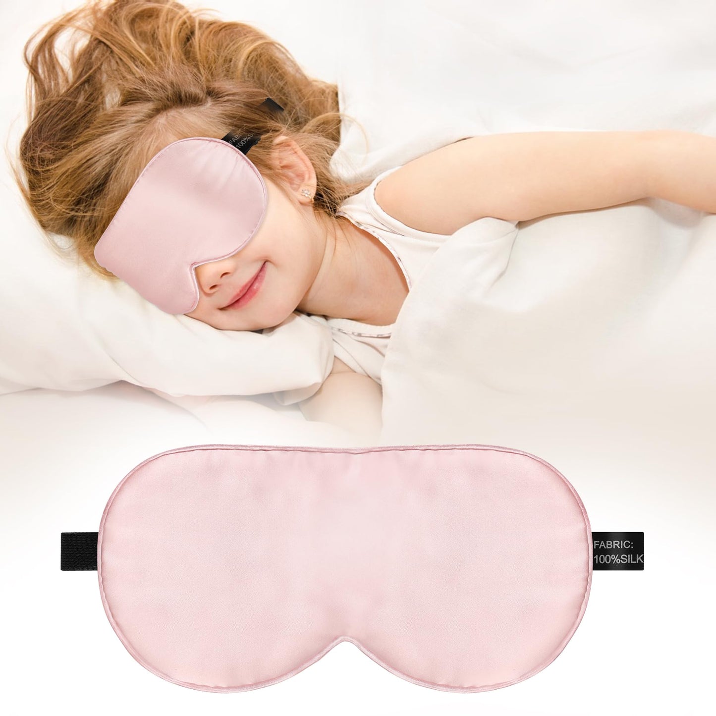 Kids Sleep Mask Eye Cover, 100% Real Natural Pure Silk Eye Mask with Adjustable Strap, Blindfold Kids Eye Mask for Sleeping, Eye Shade for Boys Girls and Adult, Pressure-Free Comfort (Black)