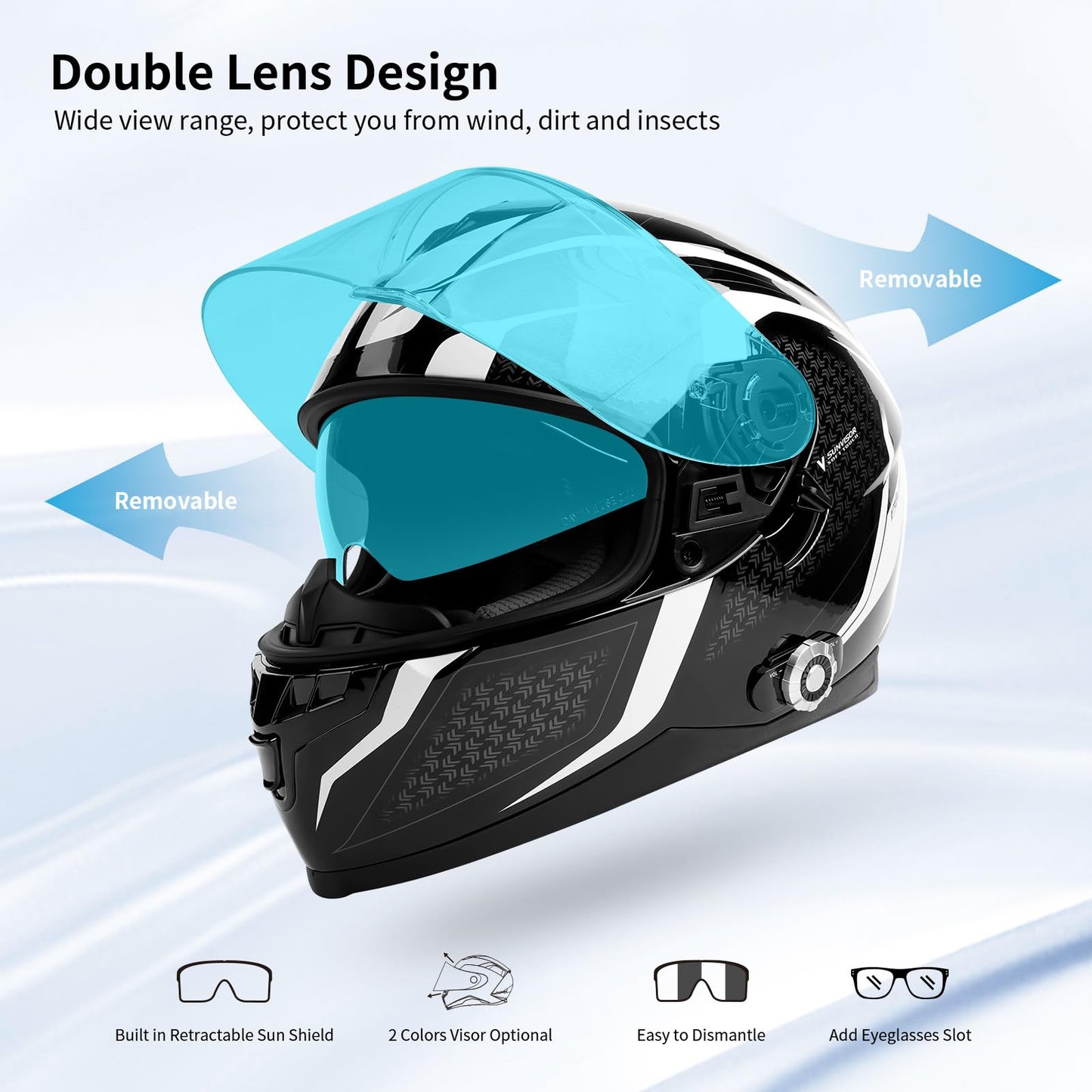 Bluetooth Motorcycle Helmet FreedConn BM12 DOT Full Face Bluetooth Helmets Motorcycle Dual Visor Helmet with Integrated Intercom System/ 2~3 Riders Pair/ 500M/ FM/ MP3/ Voice Dial (Multi-Color, XXL)