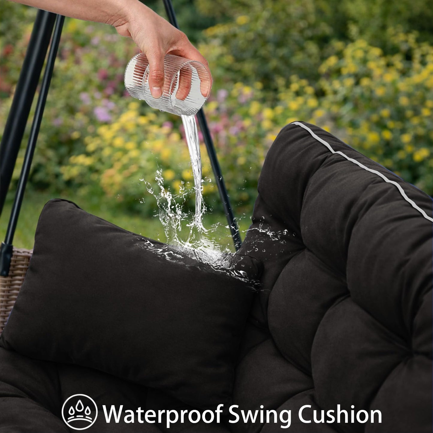 Kerkrot Porch Swing Cushions, Waterproof & Fade Resistant Outdoor Swing Cushion 70 Inch, Swing Cushions 3 Seater Replacement for Outdoor Furniture, Patio, Garden (Black, 70 x 40 inch)