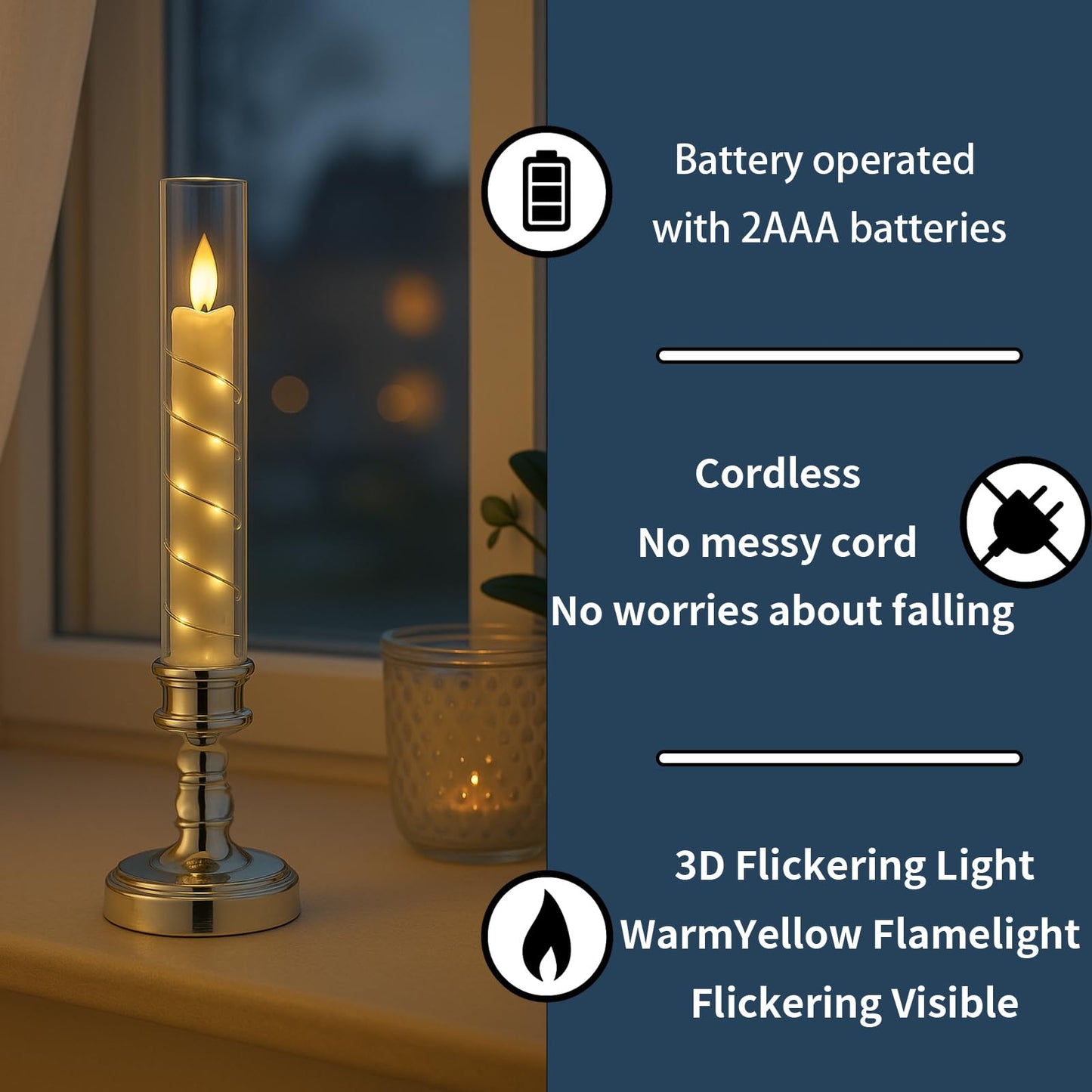 Prerish 6PCS Flameless Candles with Timer, Flickering Fake Electric LED Candles for Romantic Ambiance, Battery Operated Candles, Centerpiece Table Decorations, Wedding, Halloween, Christmas (Gold)
