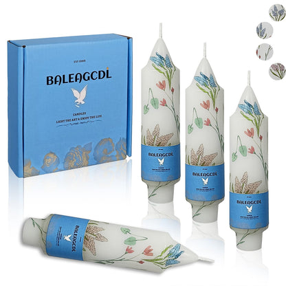 Printed Candle Sticks Elegance Taper Candle 5 Inch Short Candlesticks Hyacinth Floral Tapered Candles for Home Wedding Holiday Party Decor, Set of 4
