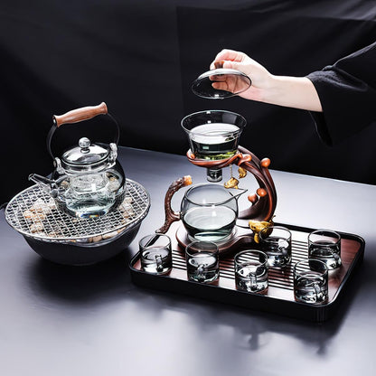 Heat Resistant Magic Teapot Set, Semi Automatic Drip TeaPot, Home Lazy Kung Fu Tea Maker Set, Magnetic Glass Tea Pot, High Borosilicate Glass TeaPot, Suitable for home/office Reception
