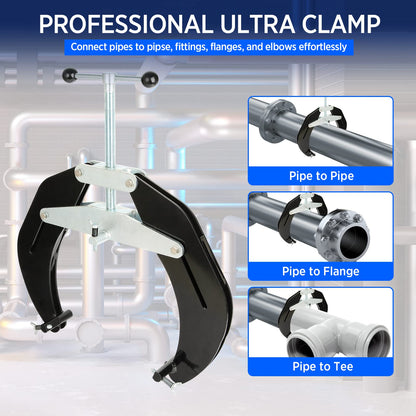 Pipe Clamp, 5 to 12 in, Steel Pipe Alignment Tool with Lightweight Design, High Strength Ultra Clamp with Quick Acting Screws, Black