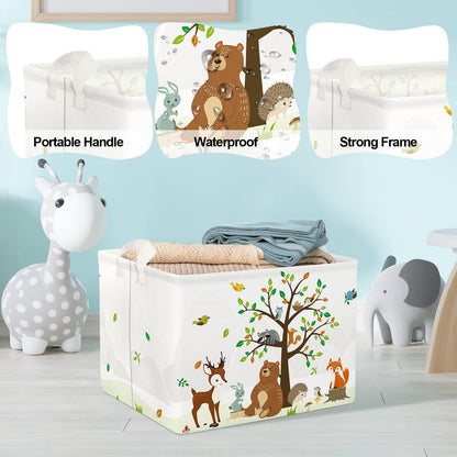 Clastyle Woodland Animals Bear Fox Raccoon Tree Baby Gift Storage Basket Large Deer Owl Collapsible Rectangular Shelf Basket Cute Clothes Towel Toy Book Storage Bin for Nursery