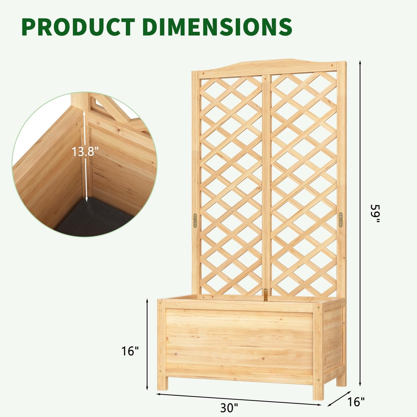 UrGROWA Wooden Raised Garden Bed with Trellis, Freestanding Planter Box with Drainage for Vines Climbing Plants Flowers Herbs, Elevated Gardening Planter for Backyard Balcony Patio