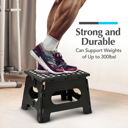 Handy Laundry - Folding Step Stool is Sturdy Enough to Support Adults and Safe Enough for Kids. Opens Easy with One Flip. Great for Kitchen, Bathroom or Bedroom (Black)