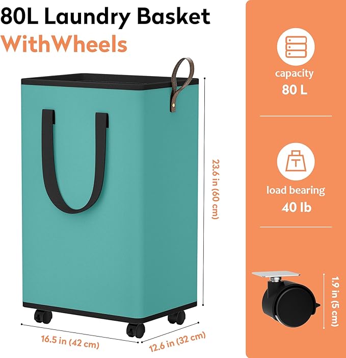 Laundry Basket with Wheels, Collapsible Laundry Baskets, Laundry Hamper with