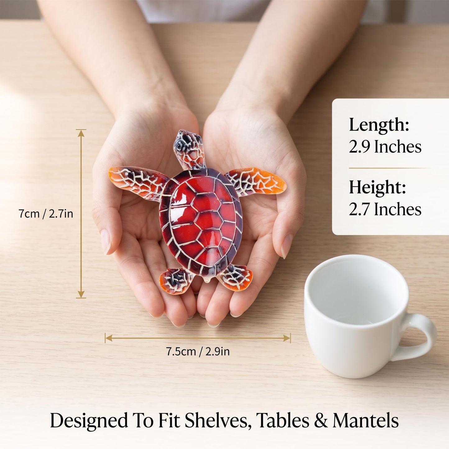 Brizoria Sea Turtle Decor Mini Turtles Vibrant Mosaic Shell Resin Figurines for Ocean Decor Coastal Tabletop Shelf Beach Themed Room Decor and Sea Turtle Gifts, Red
