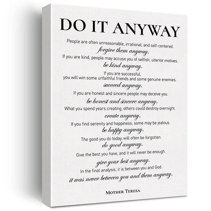 Inspirational Canvas Wall Art Motivational Do It Anyway Quote Canvas Print Positive Canvas Painting Office Home Wall Decor Framed Gift 12x15 Inch