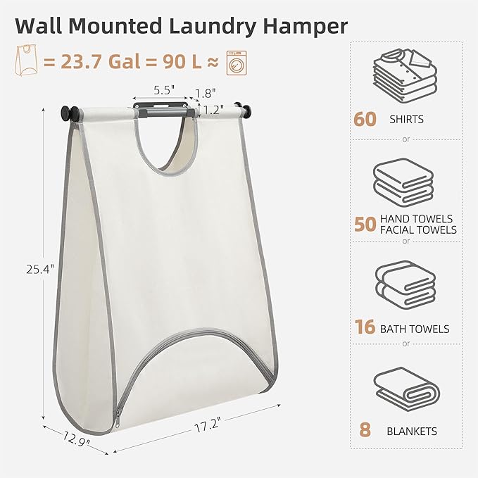 STORAGE MANIAC Wall Mount Laundry Hamper, Hanging Laundry Bag