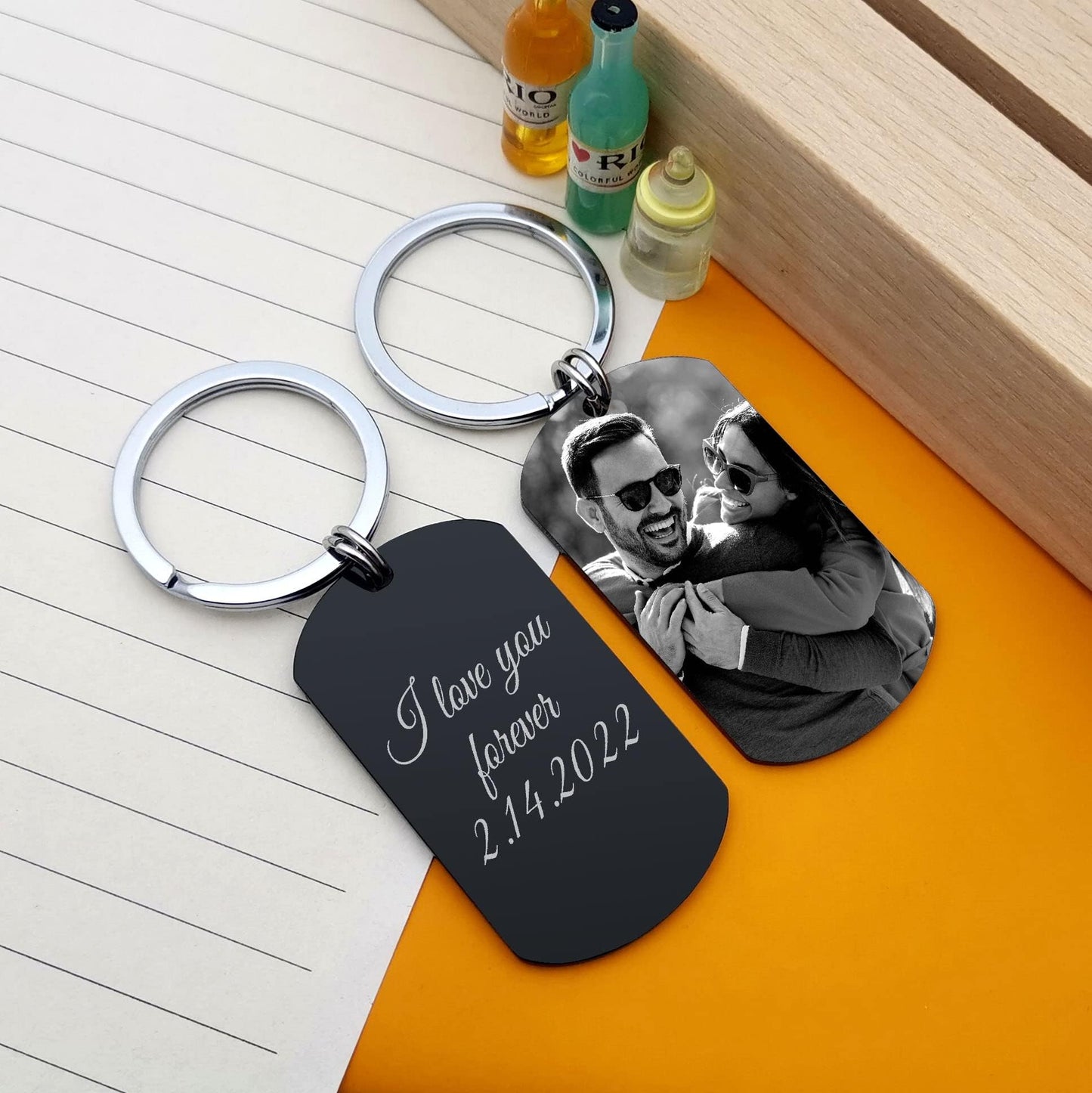 Custom Keychain, Personalized Photo, Laser-Printed Text & Image - Ideal for Christmas, Valentine's Day, Birthday, Father's Day, Anniversary, and Safe Driving Reminders - Perfect Couple Memorial Gifts