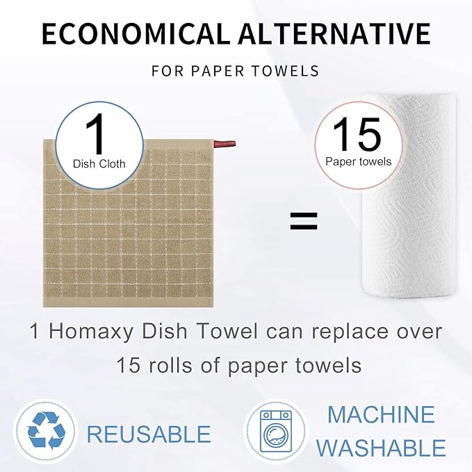Homaxy 100% Cotton Terry Kitchen Dish Cloths, Ultra Soft and Absorbent Dish