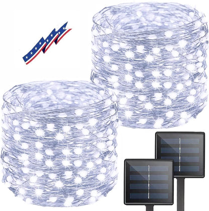 Solar String Lights Outdoor, Upgraded 2-Pack 80FT 200 LED Solar Twinkle Light for Outside, Waterproof Silver Wire 8 Modes Solar Fairy Lights for Garden Patio Tree Christmas Party Wedding (Cool White)