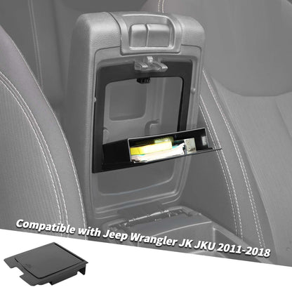 Jimen Armrest Hidden Storage Box Compatible with Jeep Wrangler JK & Unlimited 2011-2018, Center Console Organizer Tray Secret Compartment (Black)