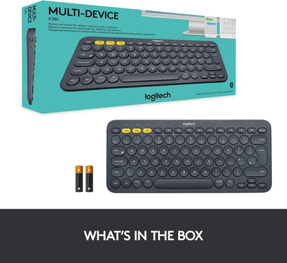 Logitech K380 Bluetooth Keyboard – Windows, Mac, Chrome OS, Android, iPad, iPhone, Apple TV Compatible – with Flow Cross, Dark Grey, Bulk Packaging