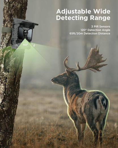 CEYOMUR 4K 30fps Solar Trail Camera, 46MP WiFi Trail Cam with Night Vision 0.1s Trigger Motion Activated with 32GB Memory Card, Game Camera with 120° Detection IP66 Waterproof for Wildlife Scouting