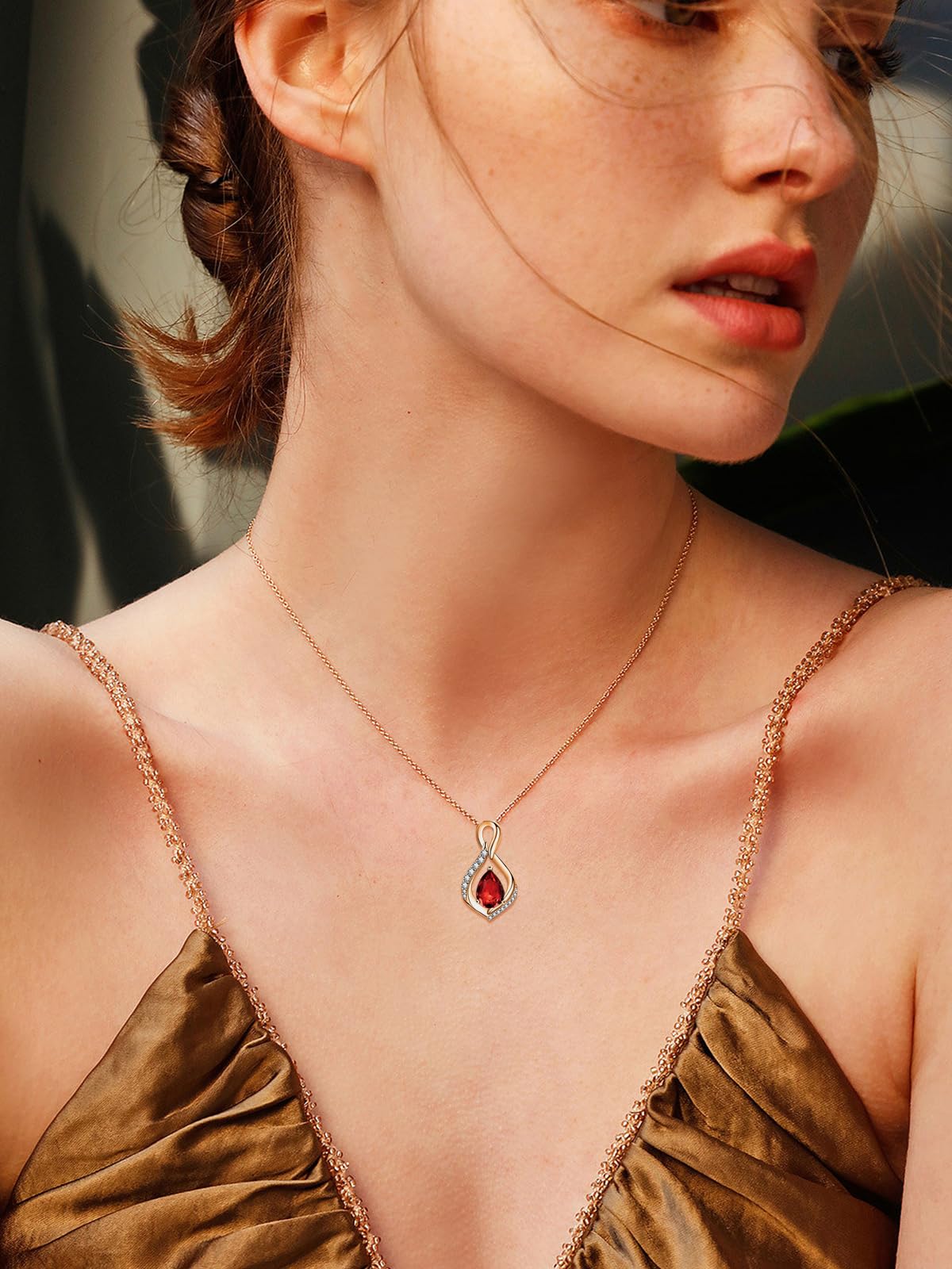 JIYVY32 Red Garnet Infinity Necklace for Women January Birthstone Necklaces Rose Gold Plating Anniversary Birthday Gifts for Wife Her Mom Girlfriend Birthstone Jewelry Gifts for Women