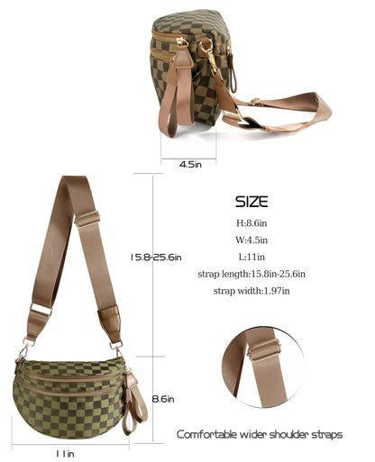 Spacious Checkered Nylon Crossbody Bag Bum Bag Checkered Handbags Wallets for Women
