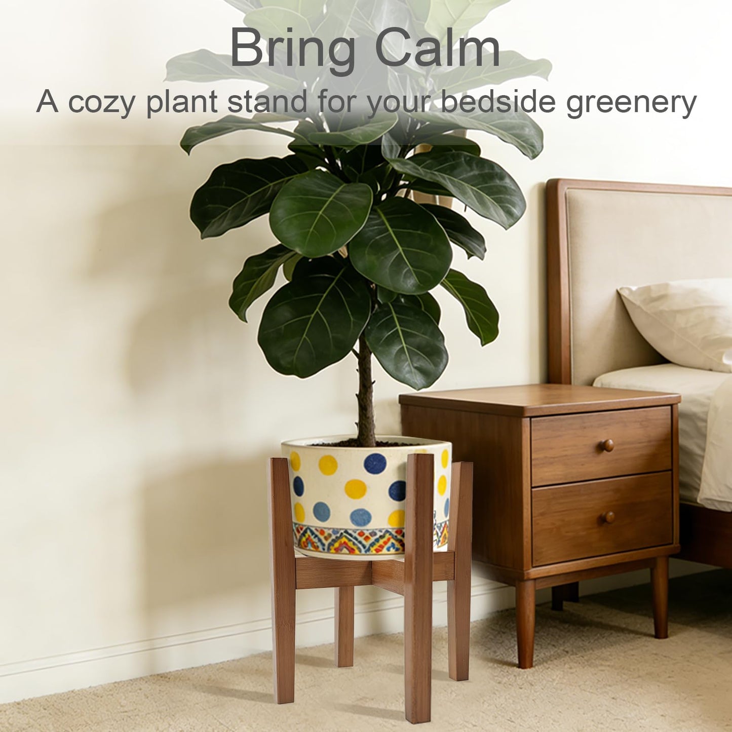 Lissomballon Natural Bamboo Plant Stand Indoor, Adjustable Plant Shelf Indoor Fits 8-12 Inch Pots, Mid Century Modern Decor to Refresh Your Space(Pot & Plant Not Included)