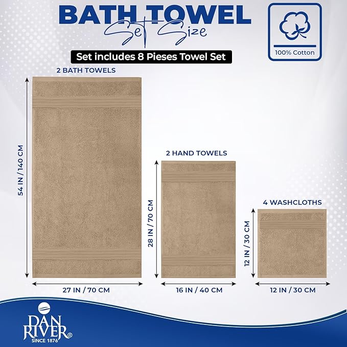 DAN RIVER 8 PC Luxury Bath Towels